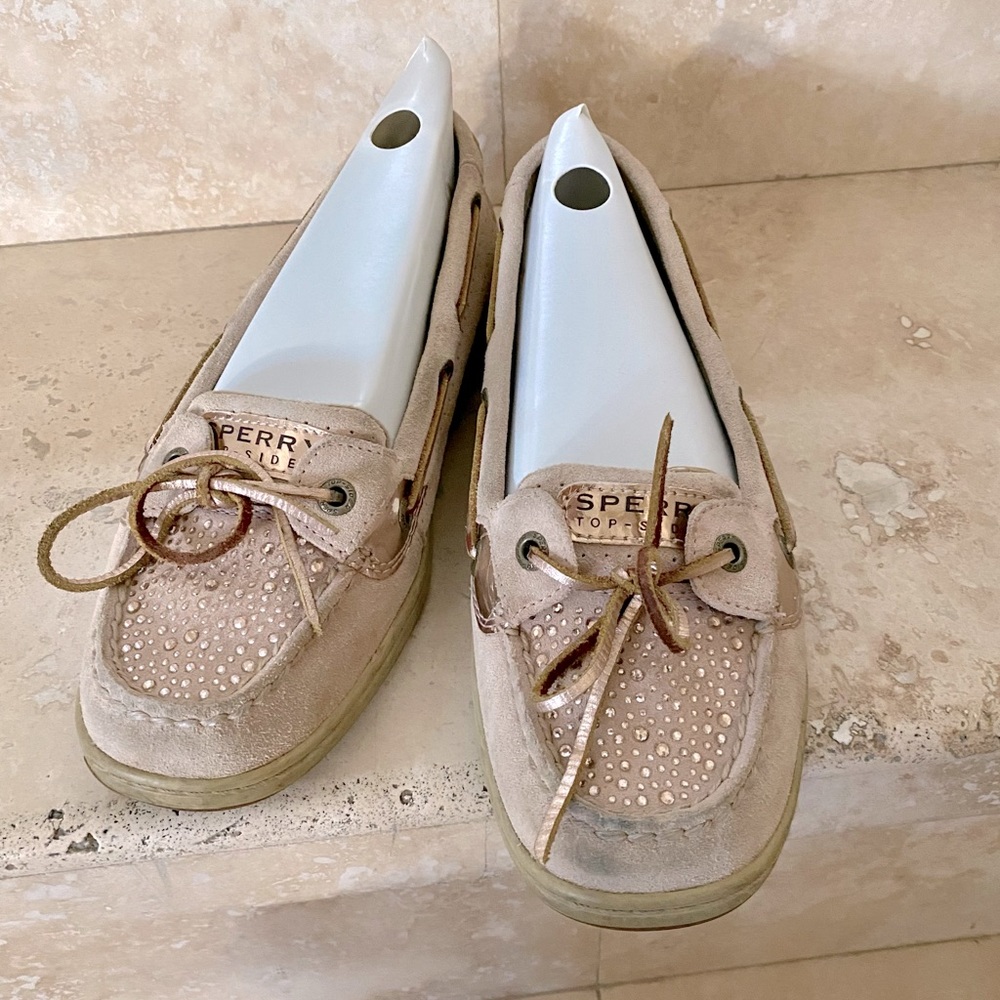 Sperry Top-Sider Angelfish Pink Suede Swarovski Crystal Boat Shoes 8.5M